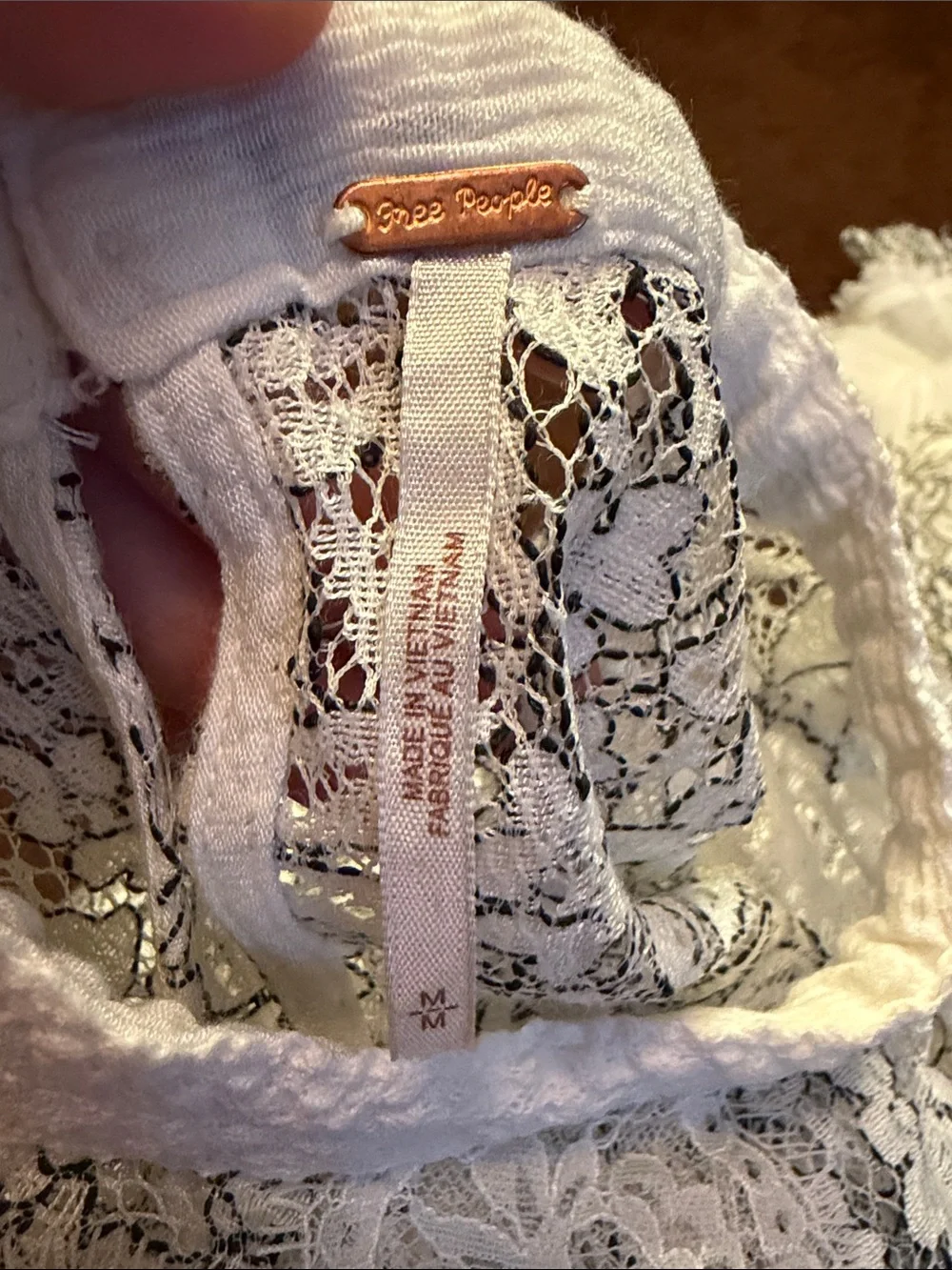 Free People White Lace & Gauze Long Sleeve Mini Dress